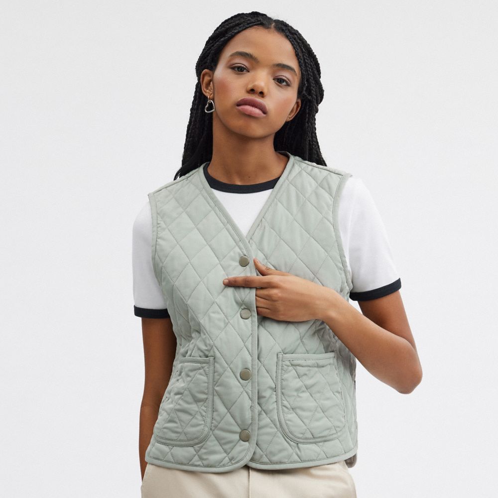 Coach Quilted Vest Green | COH865932