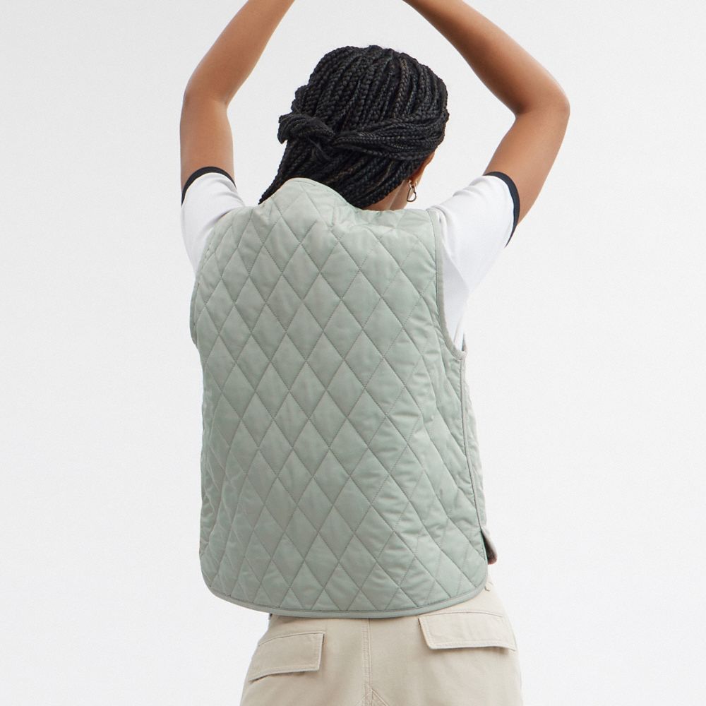 Coach Quilted Vest Green | COH865932