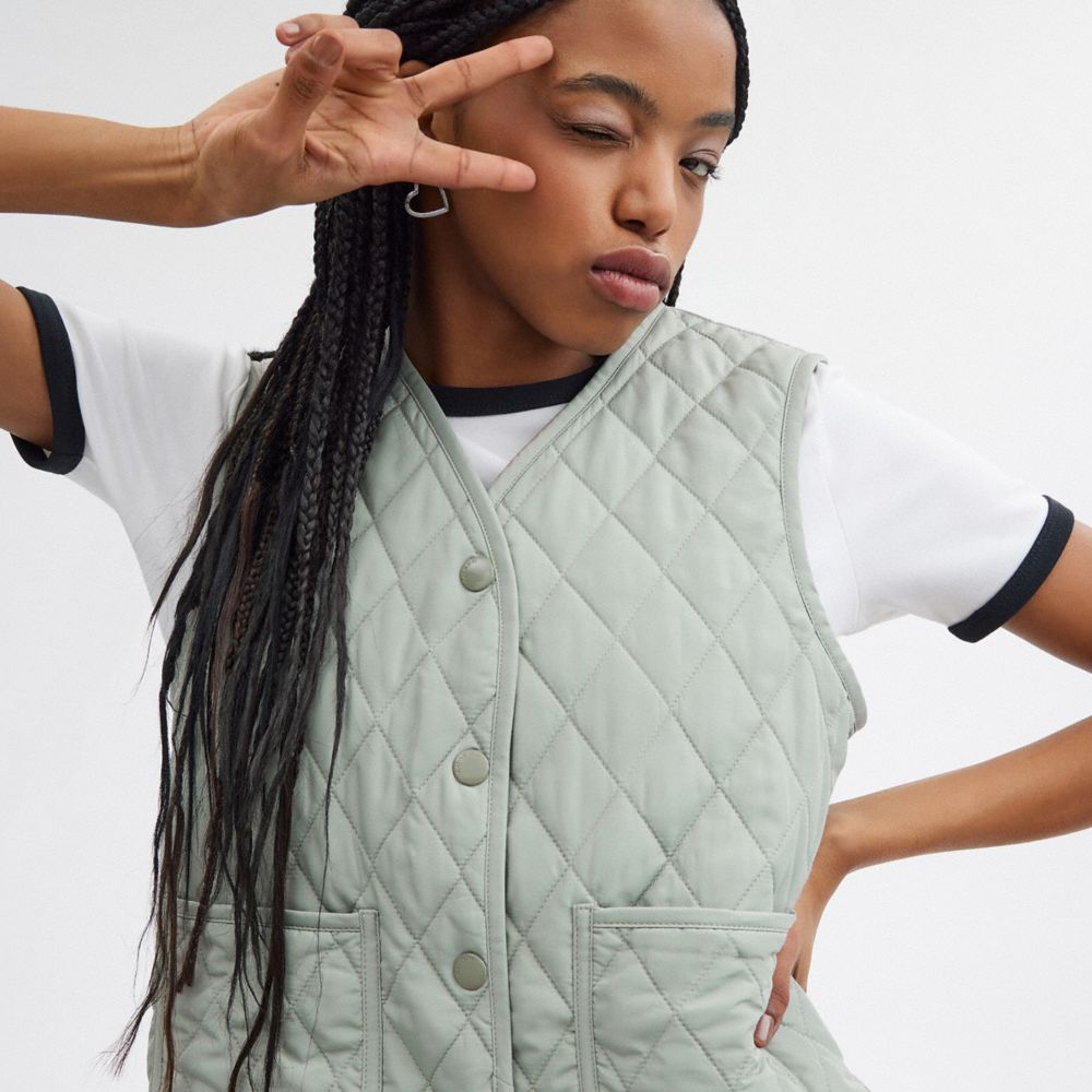 Coach Quilted Vest Green | COH865932
