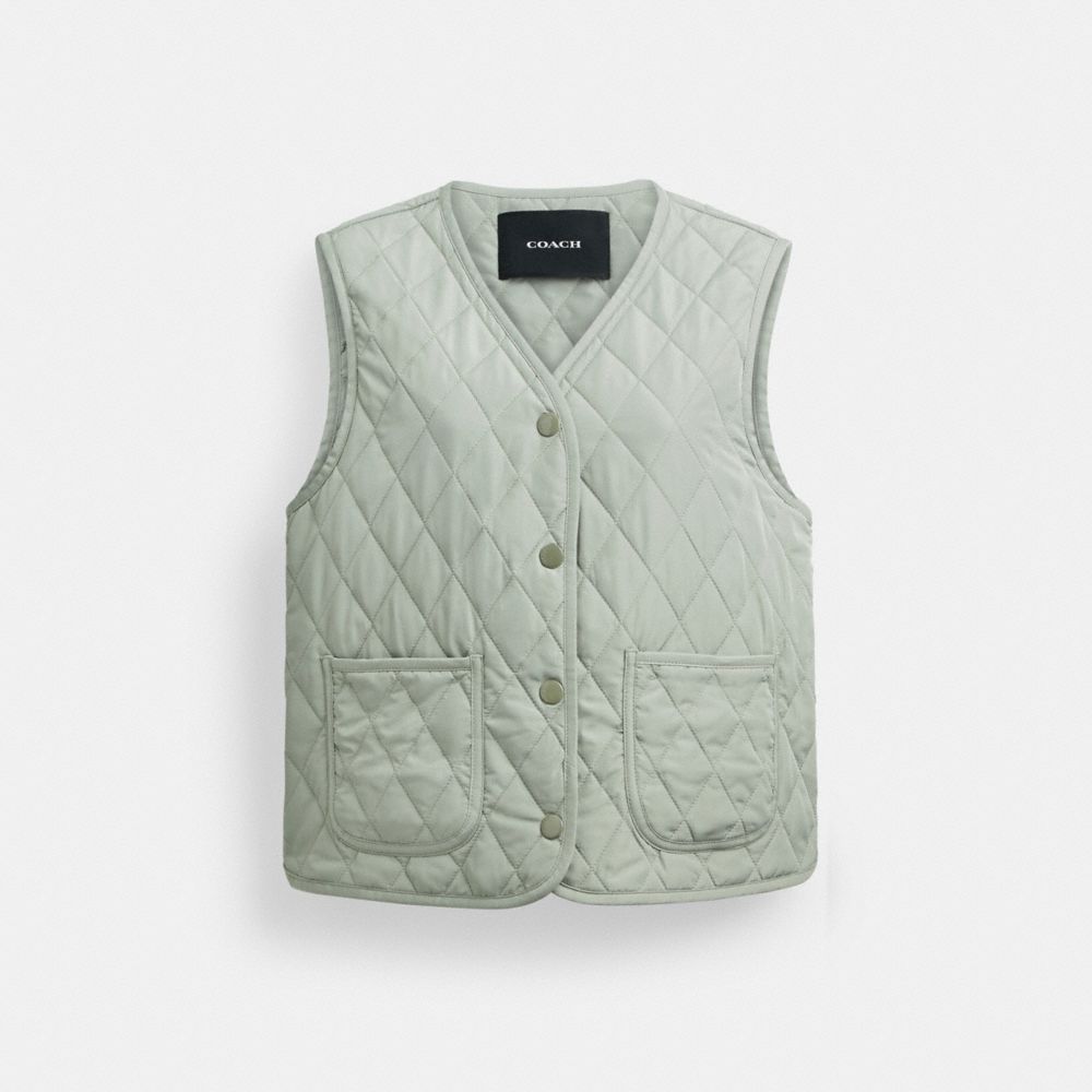 Coach Quilted Vest Green | COH865932