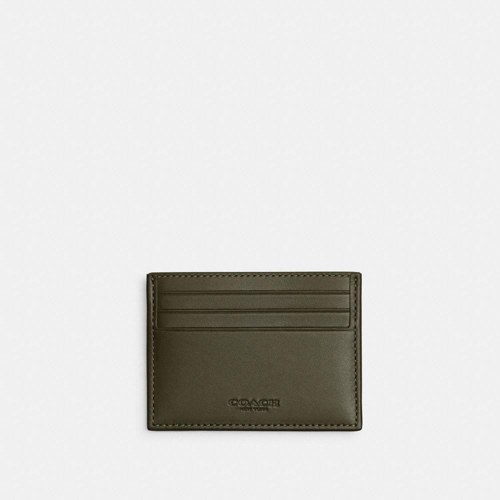 Coach Refined Card Case In Signature Canvas Jacquard Army Green | COH866749
