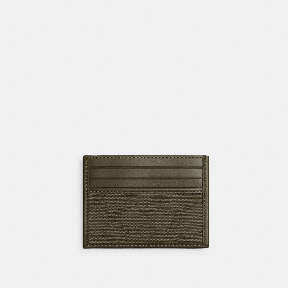 Coach Refined Card Case In Signature Canvas Jacquard Army Green | COH866749