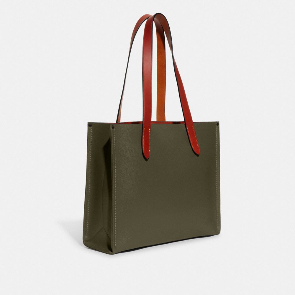 Coach Relay Tote Bag 34 Polished Pebble Leather/Army Green | COH866524