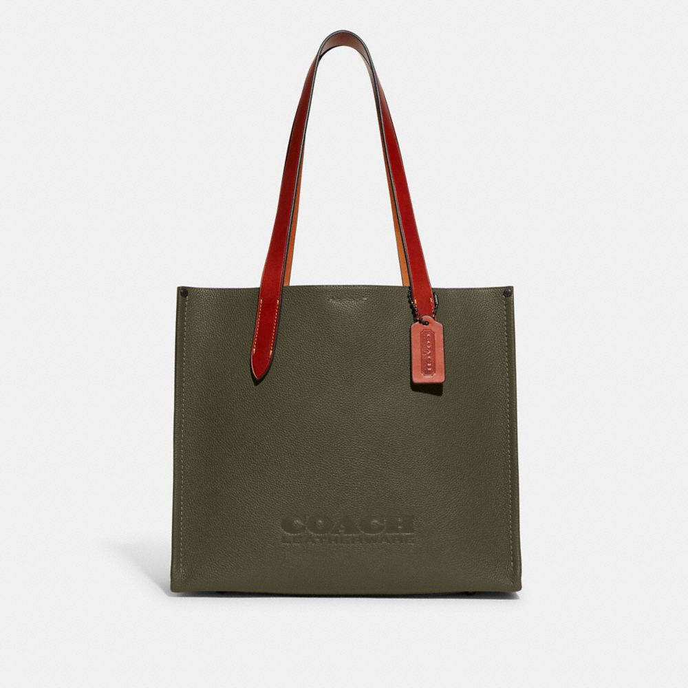 Coach Relay Tote Bag 34 Polished Pebble Leather/Army Green | COH866647