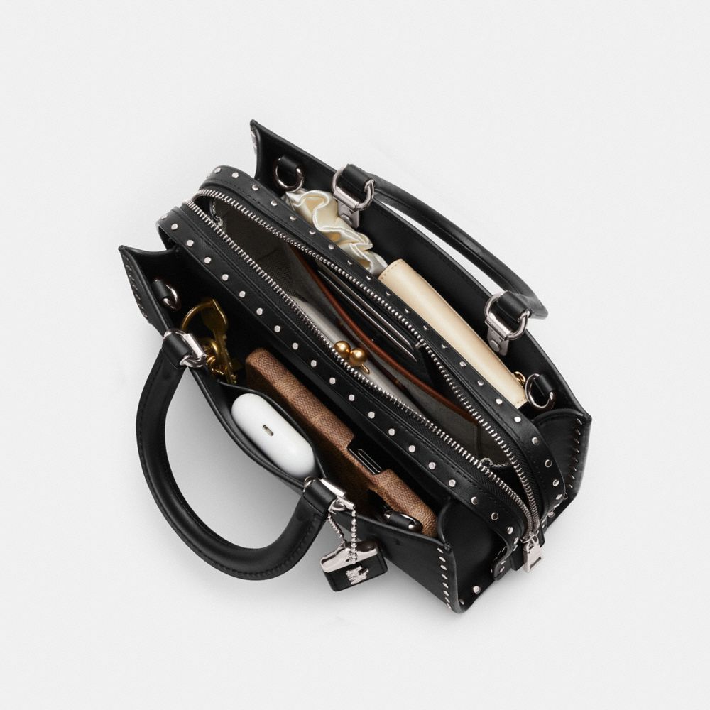 Coach Rogue Bag 26 With Rivets Silver/Black | COH865181
