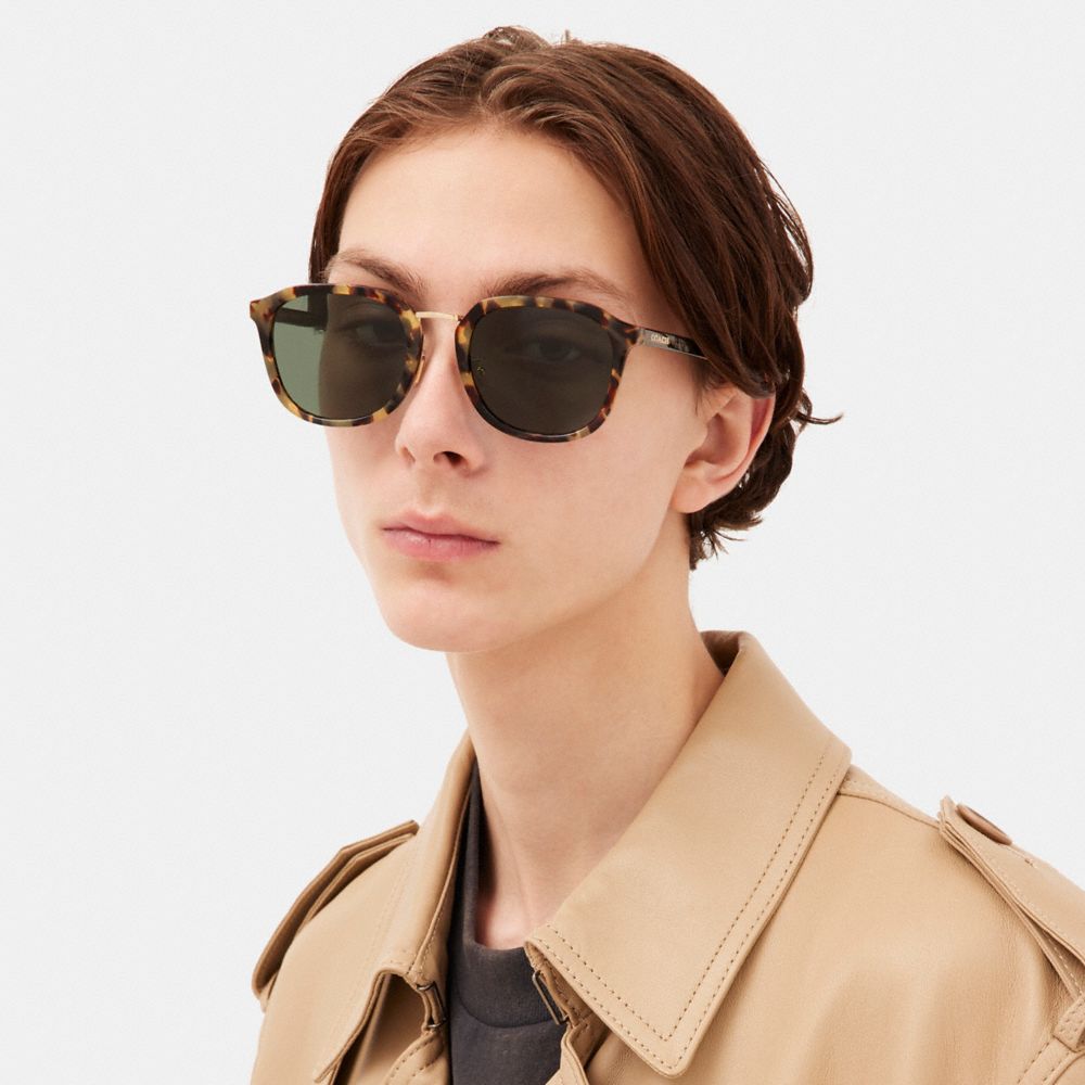 Coach Rounded Geometric Sunglasses Green Tortoise | COH866342