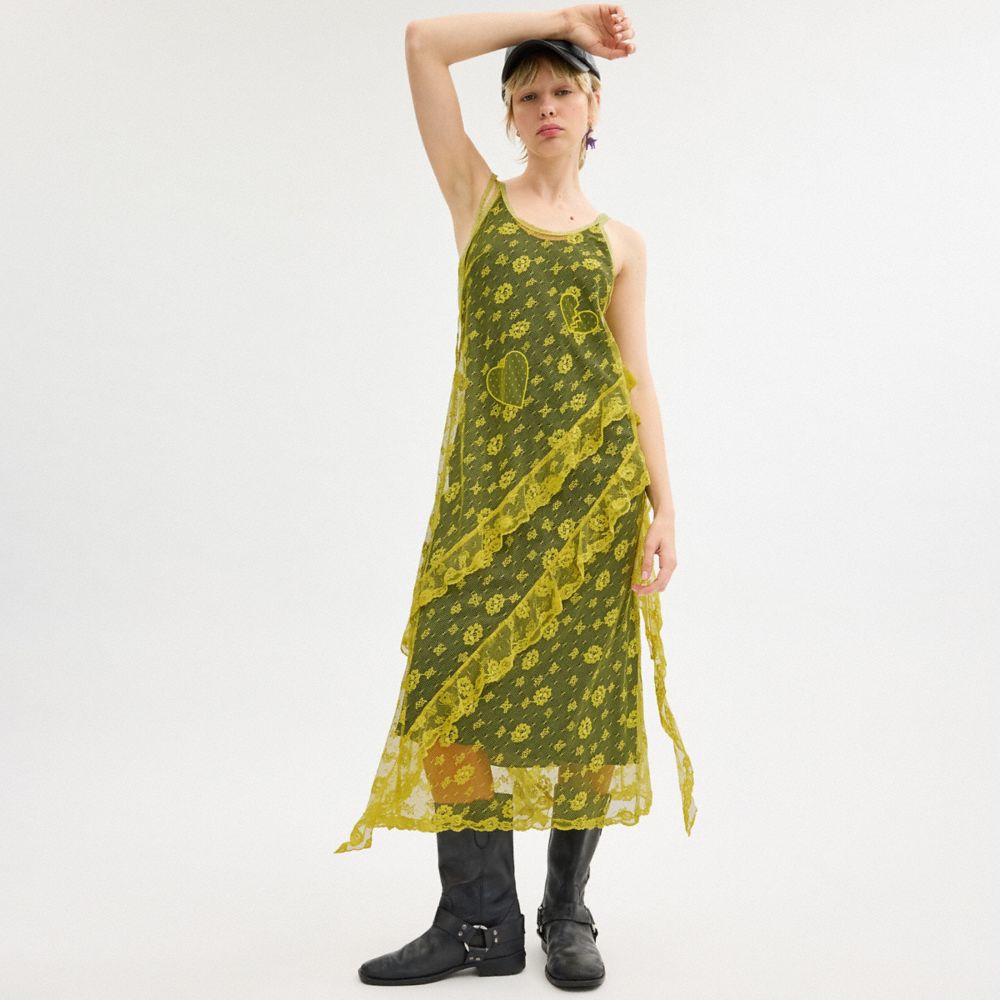 Coach Ruffle Lace Dress Yellow | COH866062