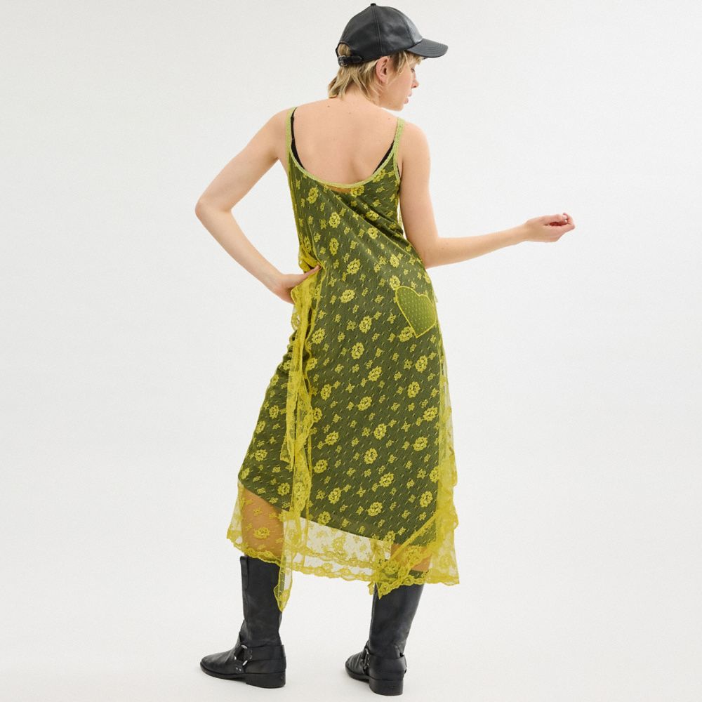 Coach Ruffle Lace Dress Yellow | COH866062