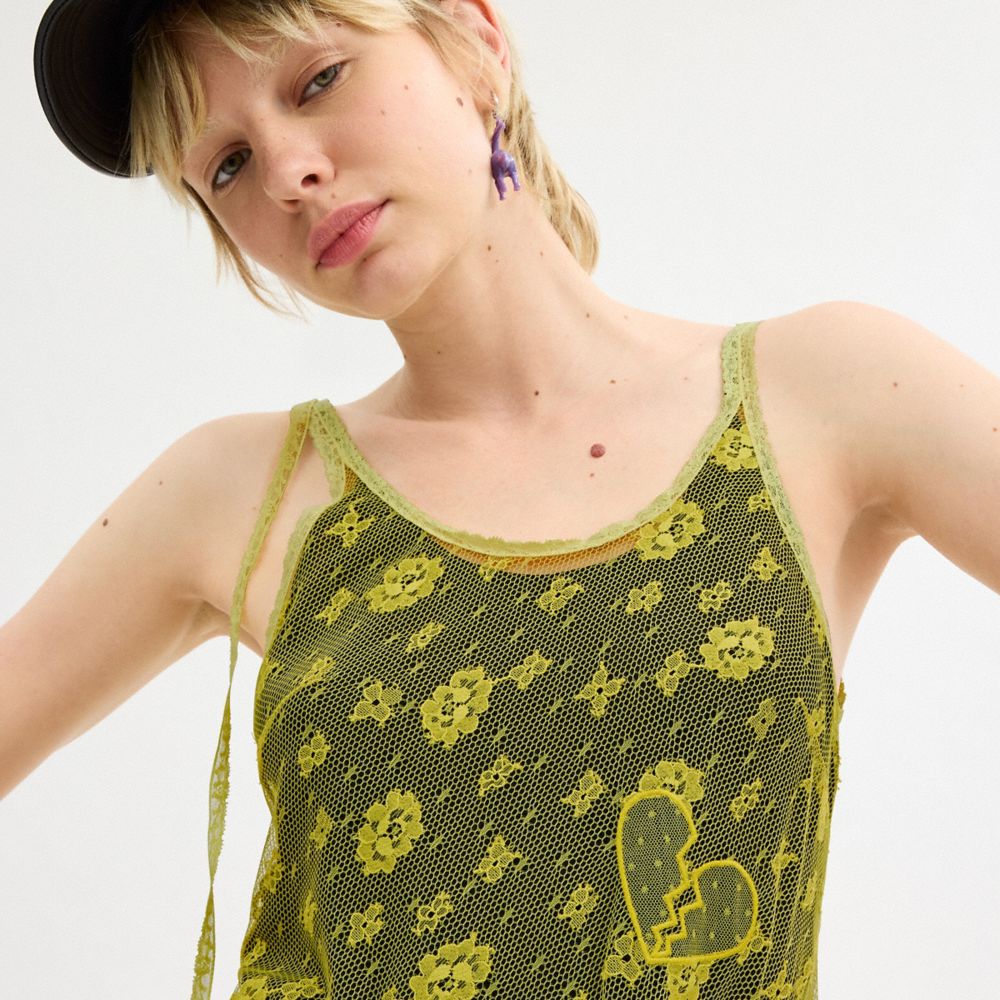 Coach Ruffle Lace Dress Yellow | COH866062
