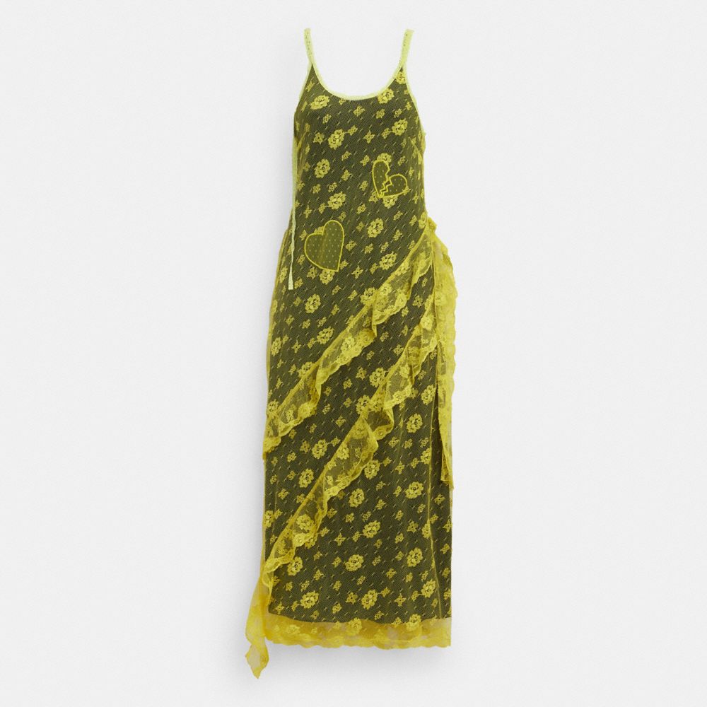Coach Ruffle Lace Dress Yellow | COH866062