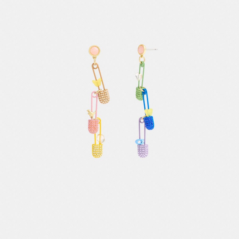 Coach Safety Pin Charm Drop Earrings Gold/Multi | COH866162