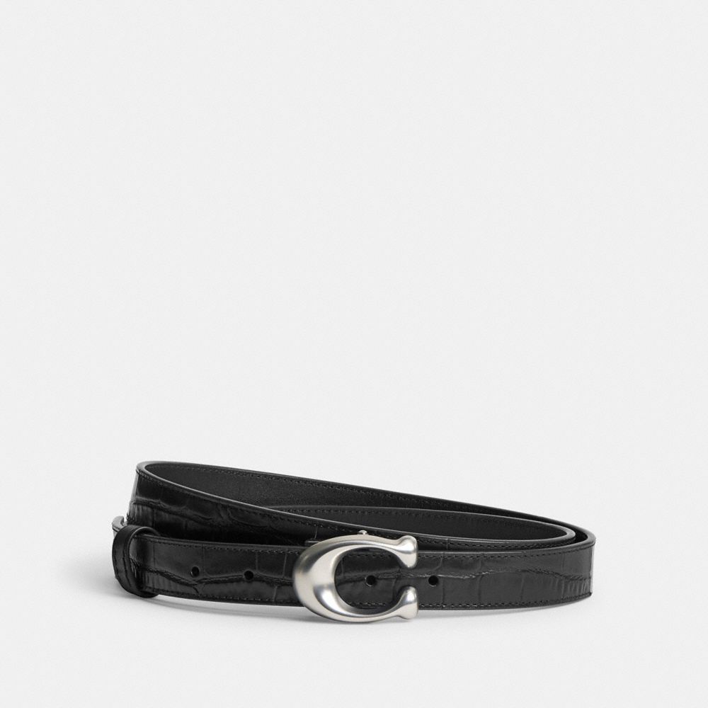Coach Sculpted Signature Buckle Reversible Belt, 25 Mm Silver/Black | COH866315