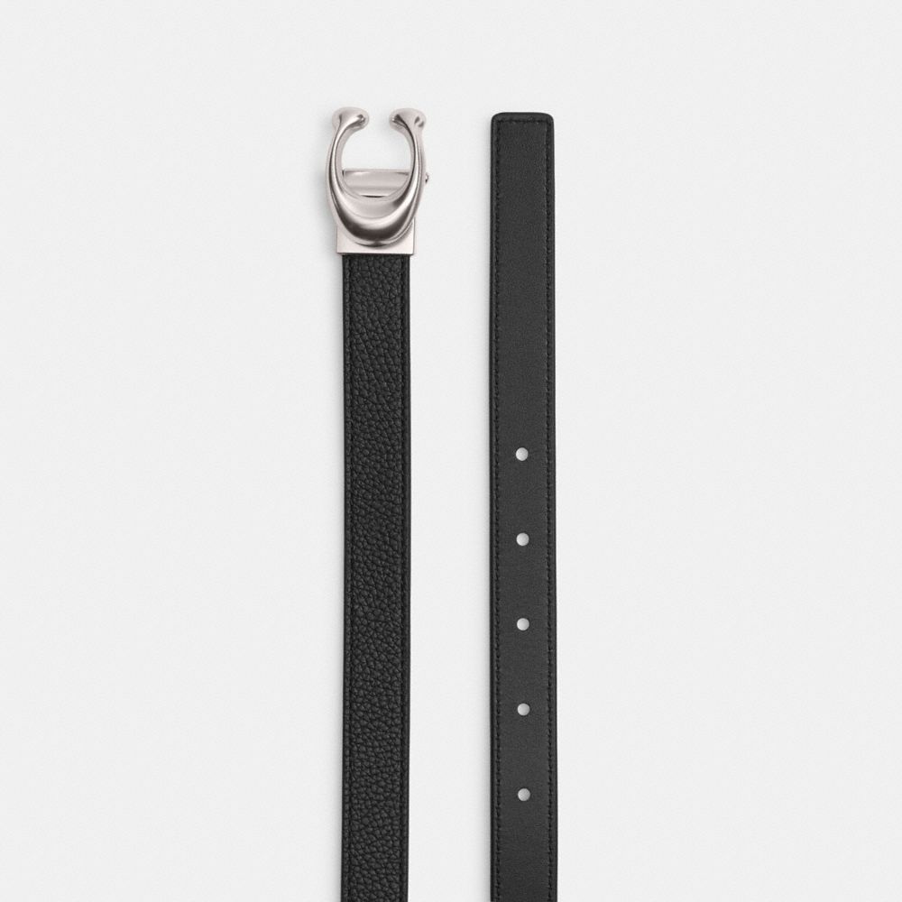 Coach Sculpted Signature Buckle Reversible Belt, 20 Mm Silver/Black | COH866316
