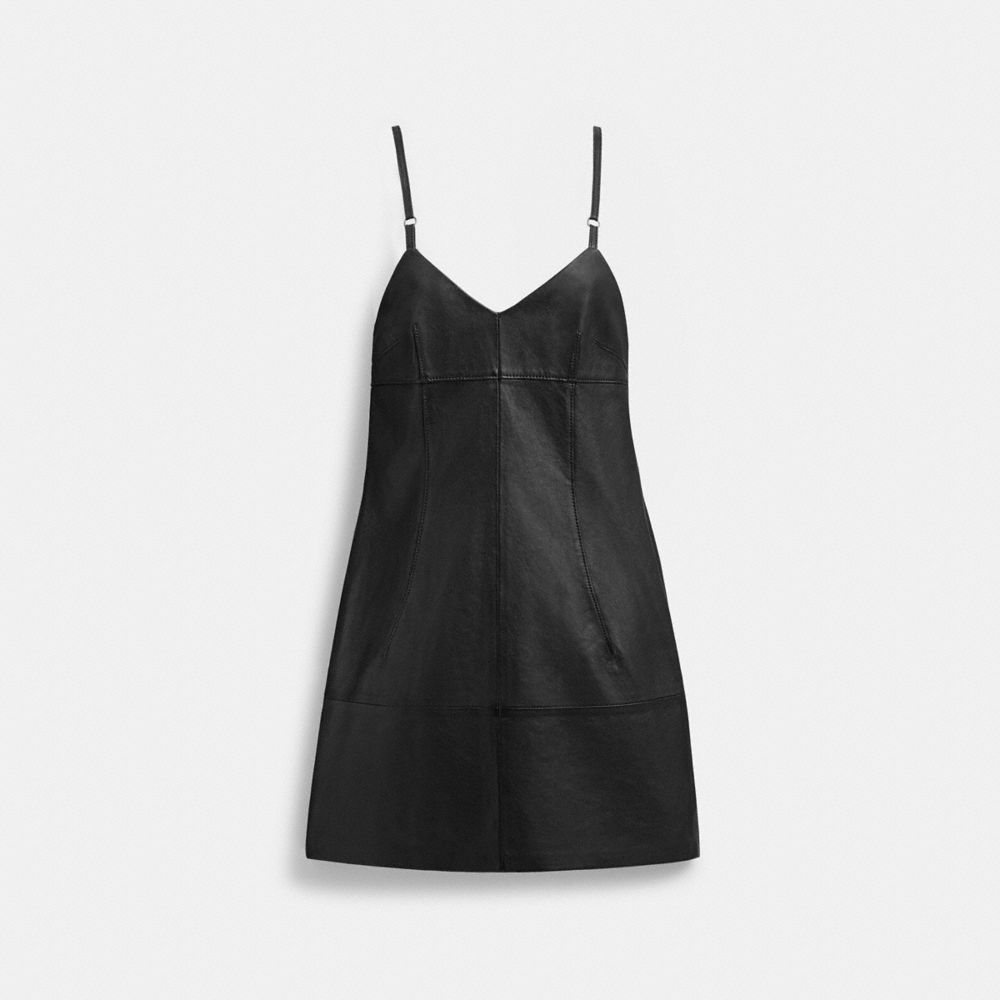 Coach Short Leather Dress Black | COH866053