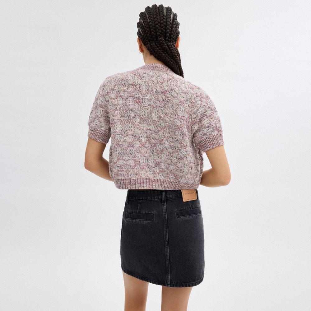 Coach Short Sleeve Knit Top Pink/Multi | COH866004