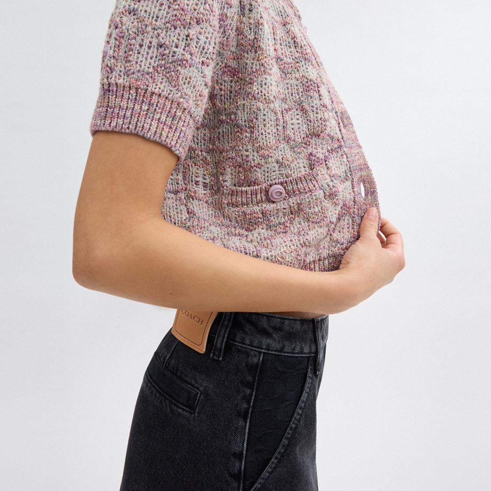 Coach Short Sleeve Knit Top Pink/Multi | COH866004