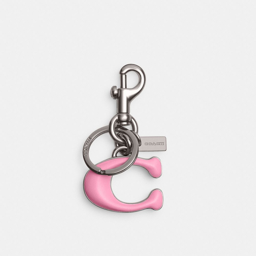 Coach Signature Bag Charm Silver/Vivid Pink | COH866428
