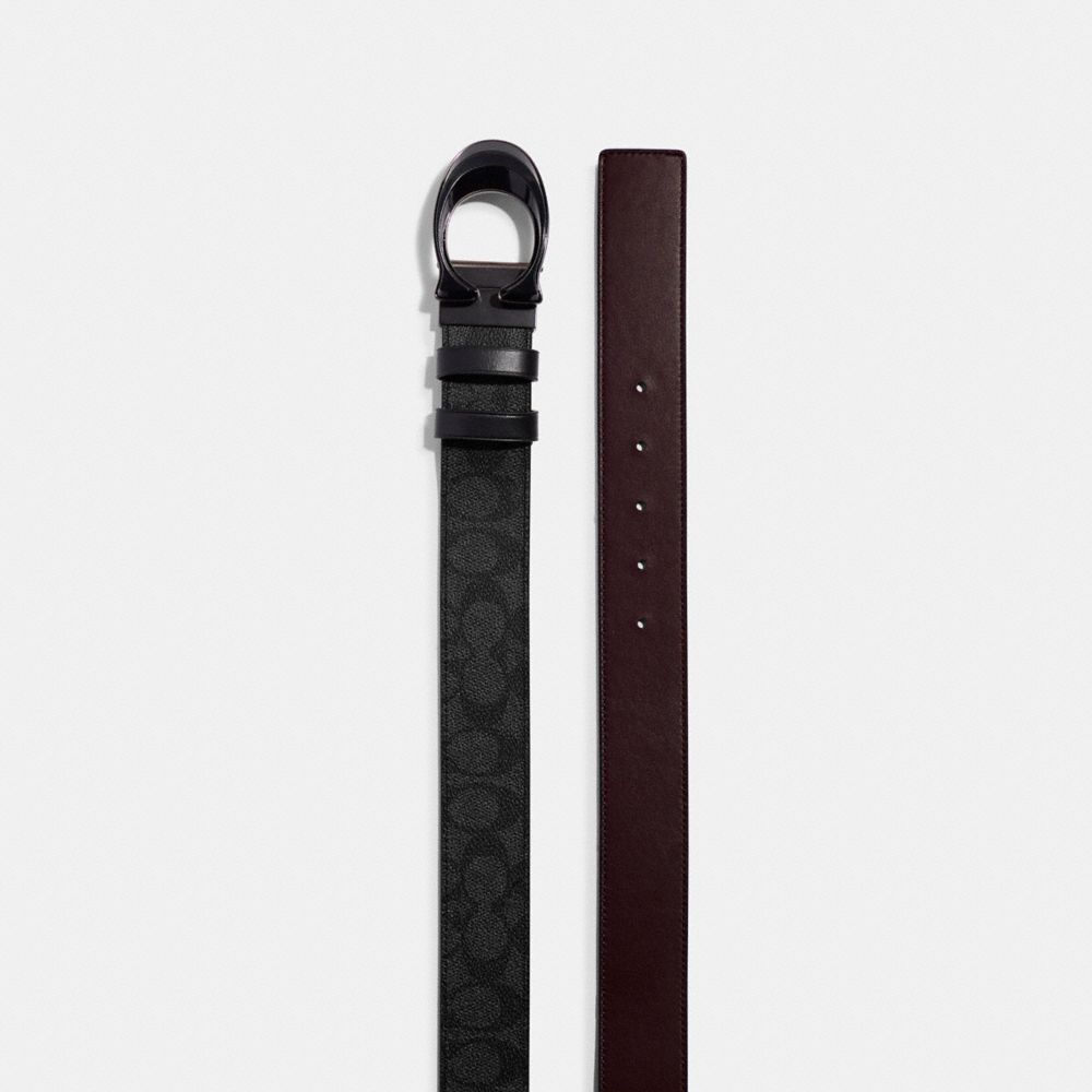 Coach Signature Buckle Cut To Size Reversible Belt, 38 Mm Charcoal/Oxblood | COH866992