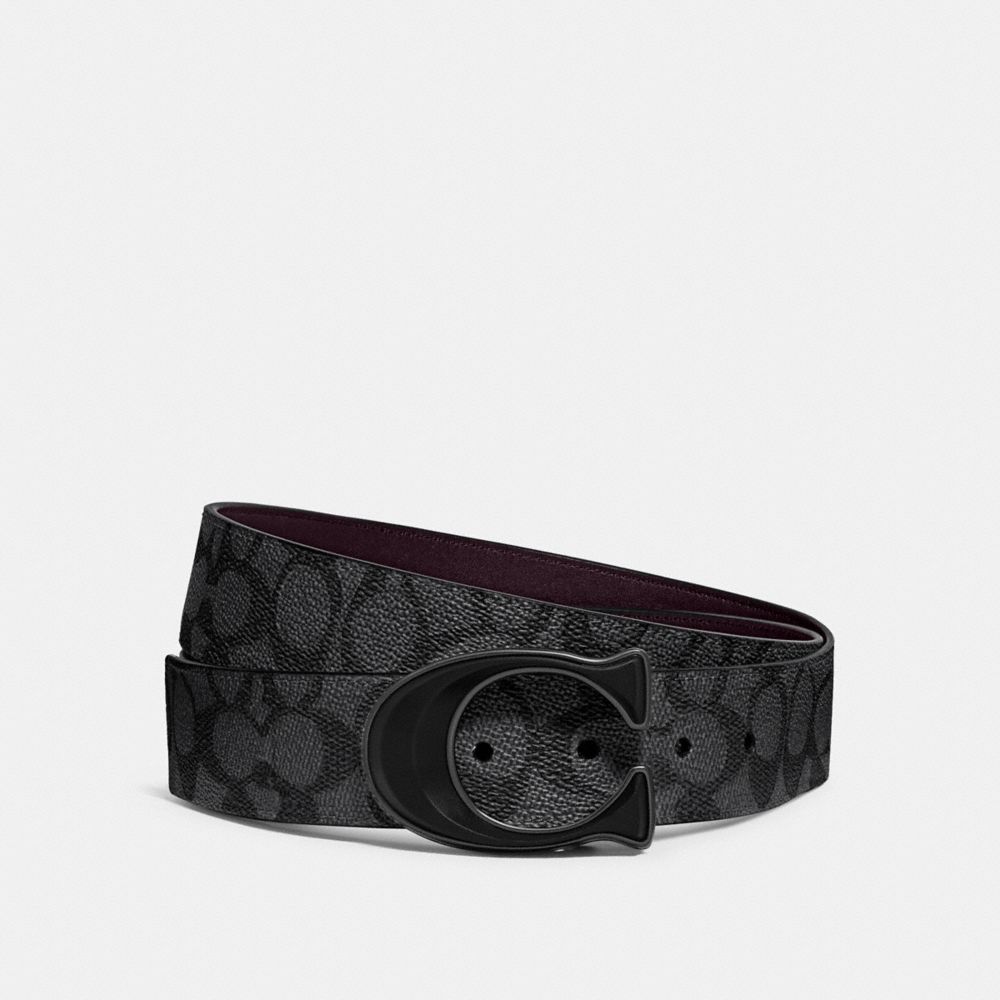 Coach Signature Buckle Cut To Size Reversible Belt, 38 Mm Charcoal/Oxblood | COH866992