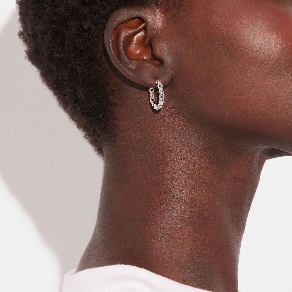Coach Signature Chain Small Hoop Earrings Silver | COH866091