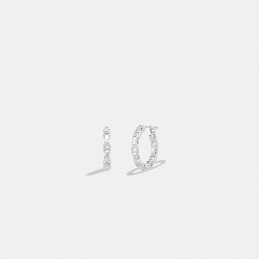 Coach Signature Chain Small Hoop Earrings Silver | COH866091