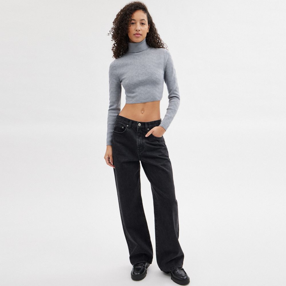 Coach Signature Cropped Turtleneck Heather Grey | COH865982