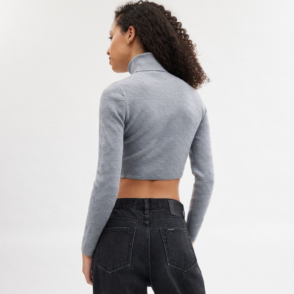 Coach Signature Cropped Turtleneck Heather Grey | COH865982
