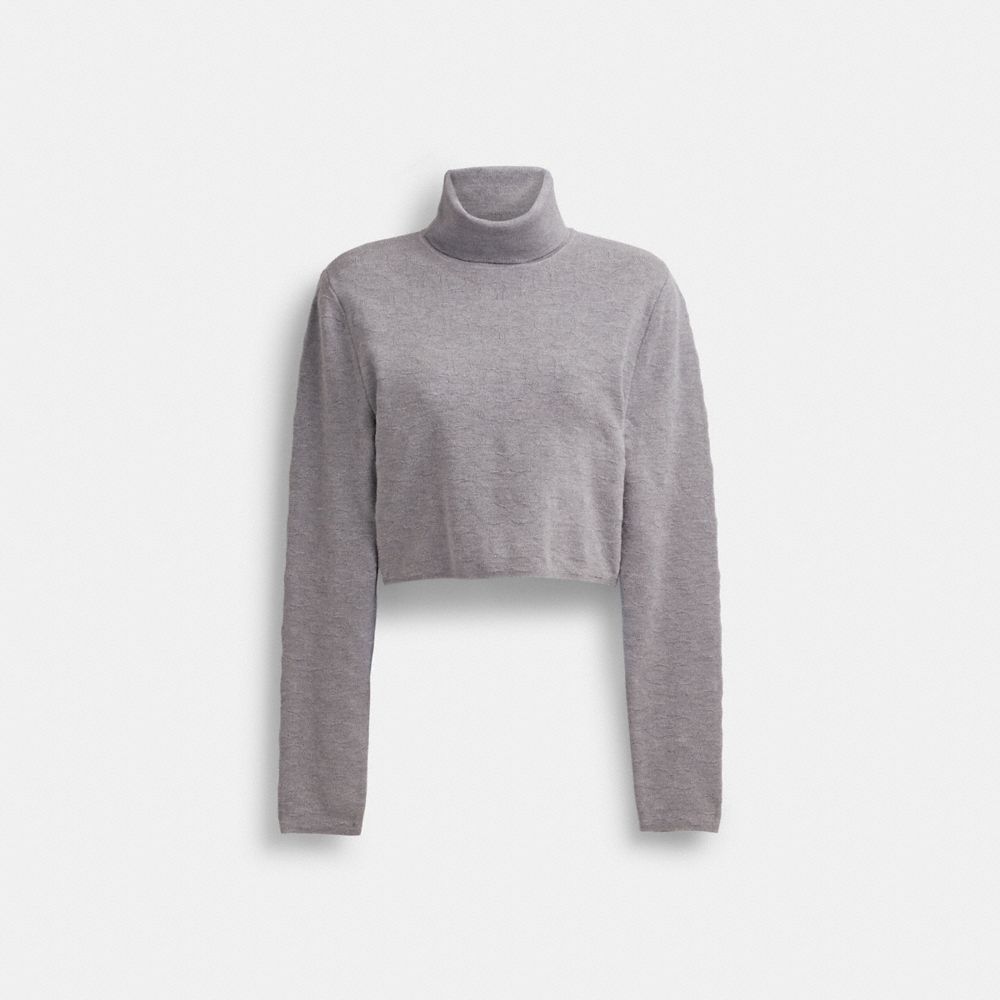 Coach Signature Cropped Turtleneck Heather Grey | COH865982