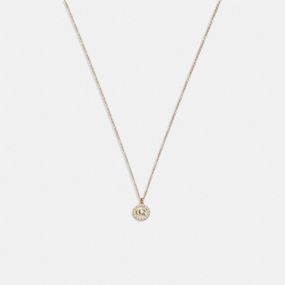 Coach Signature Crystal Pearl Pendant Necklace Gold | COH866188