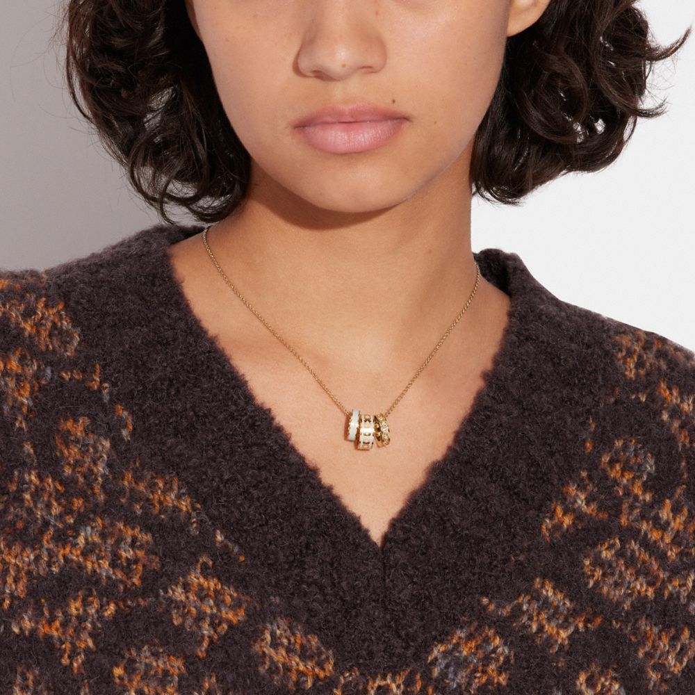 Coach Signature Enamel Necklace Gold/Chalk | COH866088