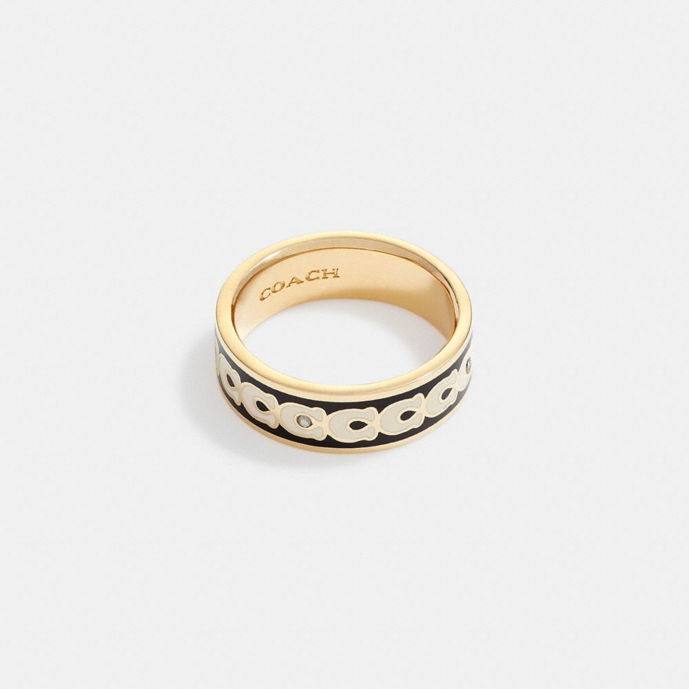 Coach Signature Enamel Ring Gold/Black | COH866083