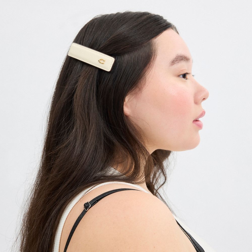 Coach Signature Leather Barrette Chalk | COH866146