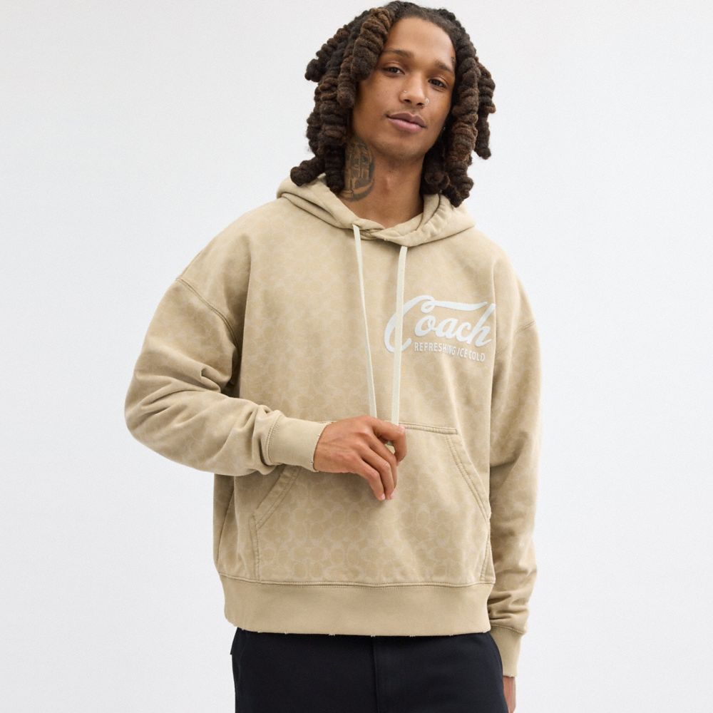 Coach Signature Long Sleeve Relaxed Americana Pullover Hoodie Khaki | COH866899