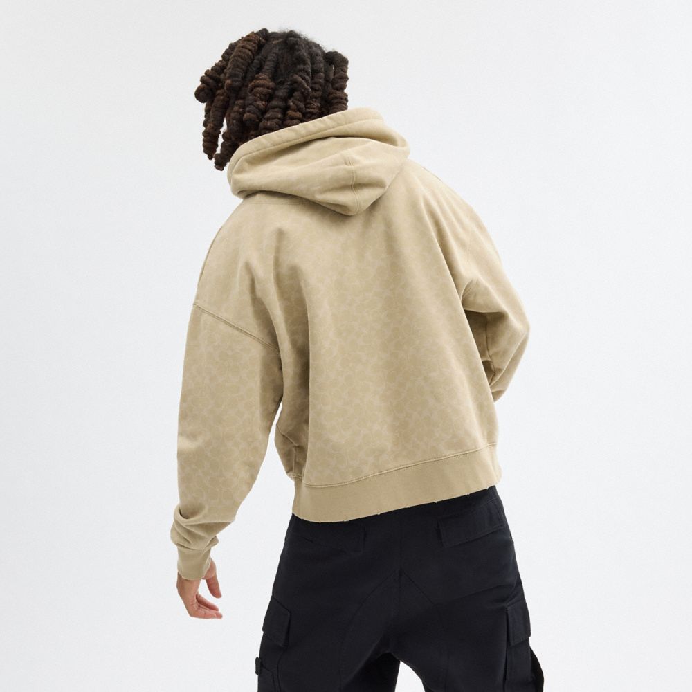 Coach Signature Long Sleeve Relaxed Americana Pullover Hoodie Khaki | COH866899