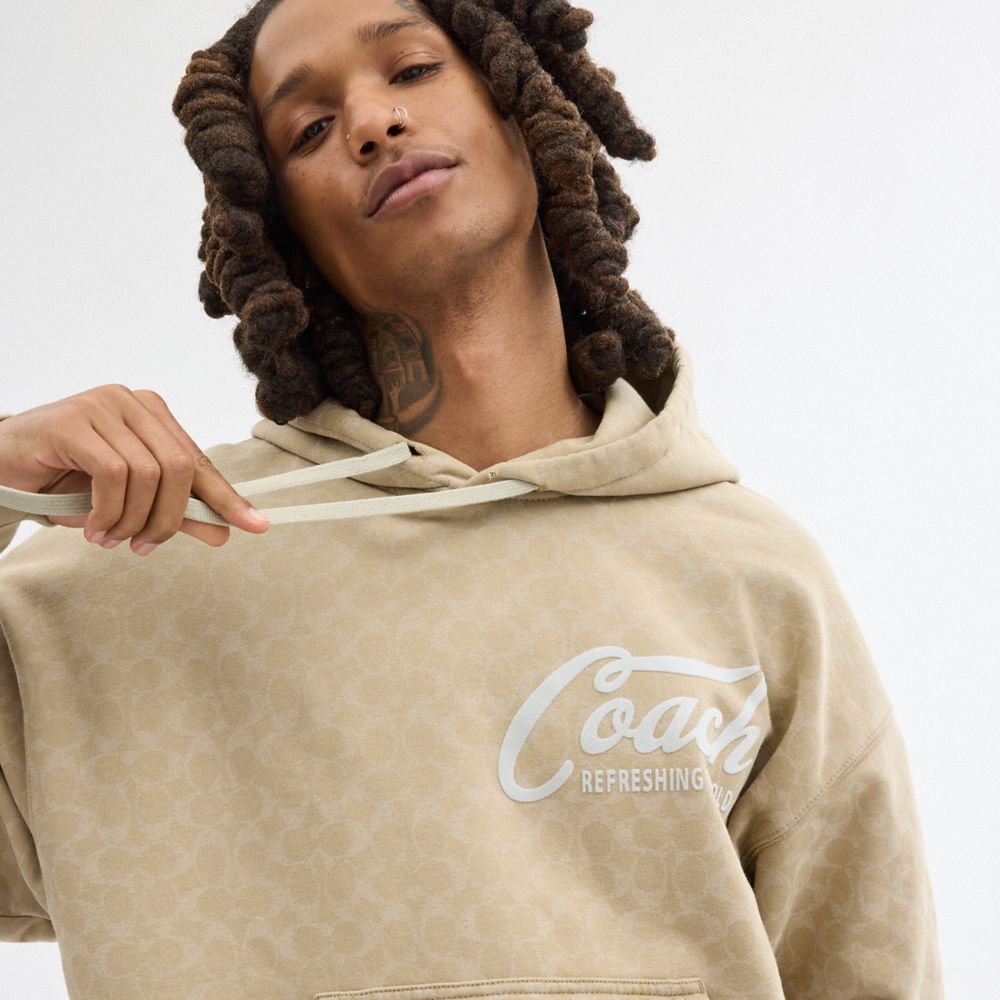 Coach Signature Long Sleeve Relaxed Americana Pullover Hoodie Khaki | COH866899