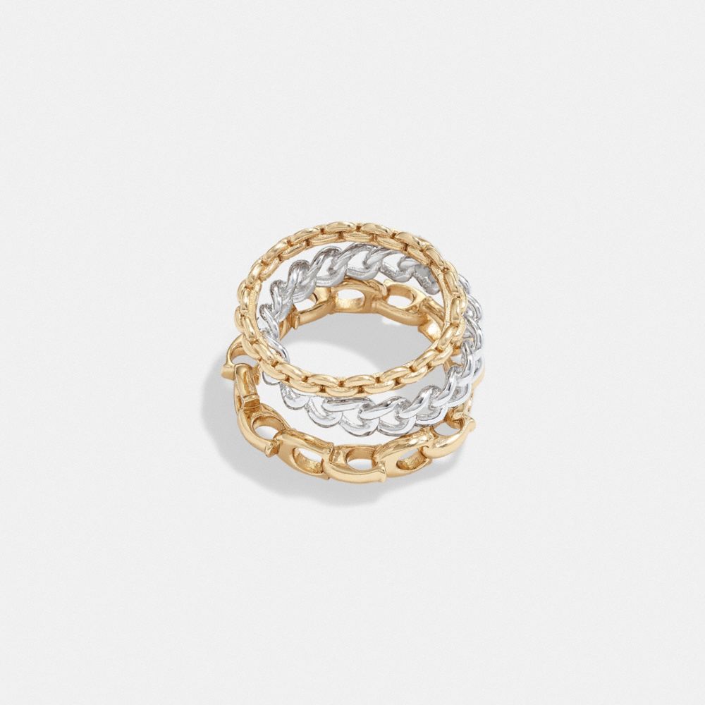 Coach Signature Mixed Chain Ring Set Gold/Silver | COH866155