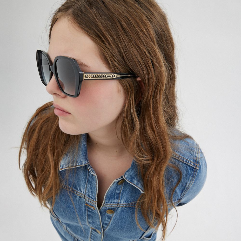 Coach Signature Ombré Geometric Square Sunglasses Grey Gradient | COH866348