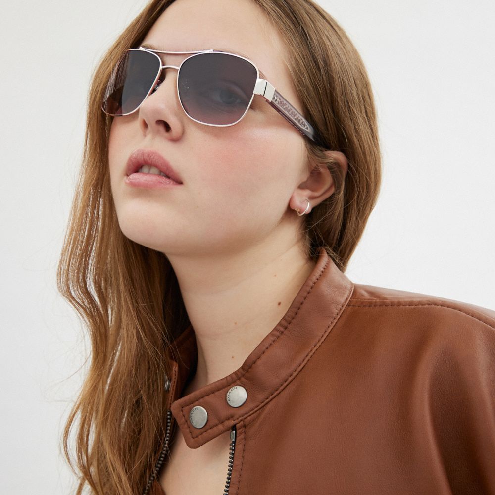 Coach Signature Ombré Narrow Pilot Sunglasses Grey Gradient | COH866346