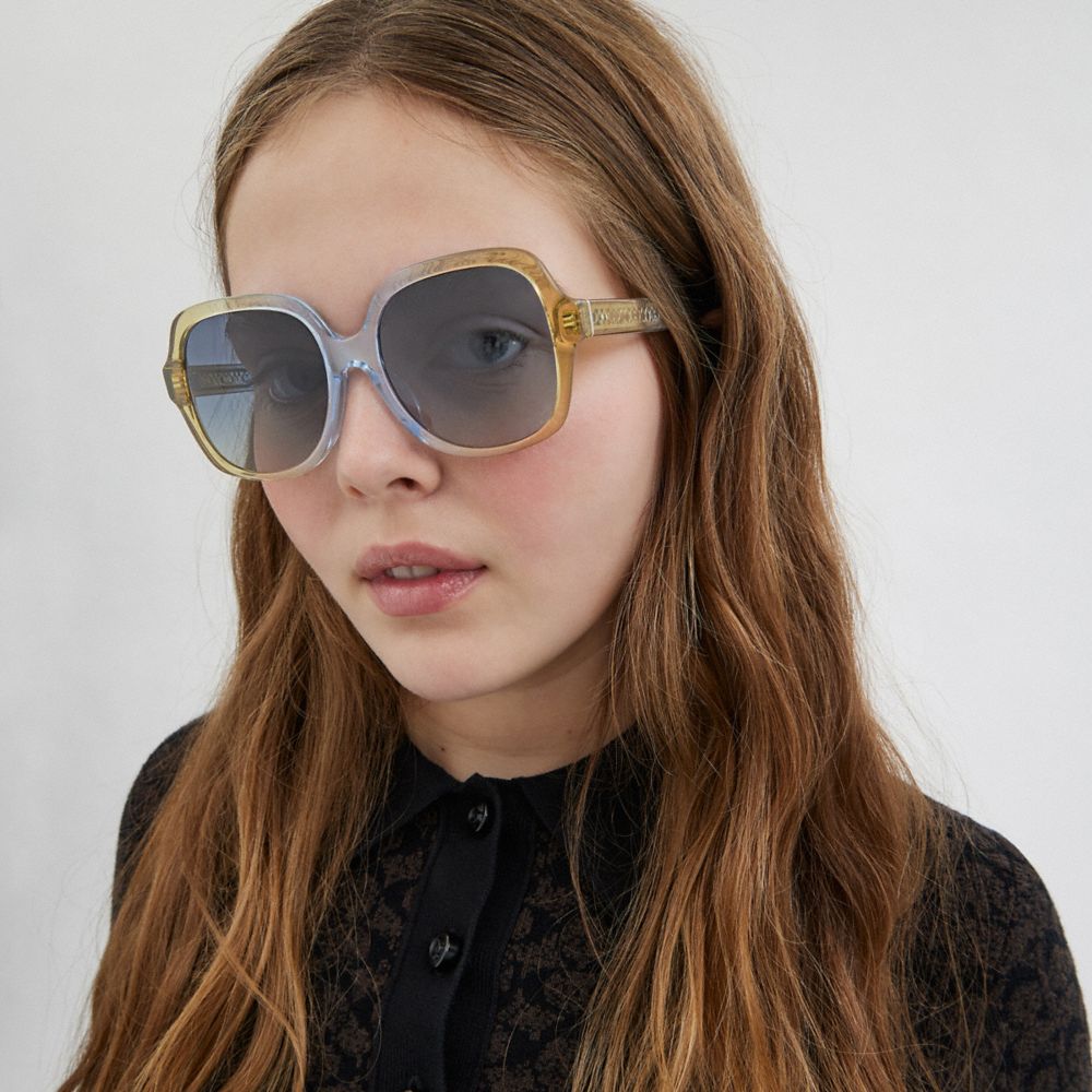 Coach Signature Ombré Oversized Square Sunglasses Blue Ombre | COH866332