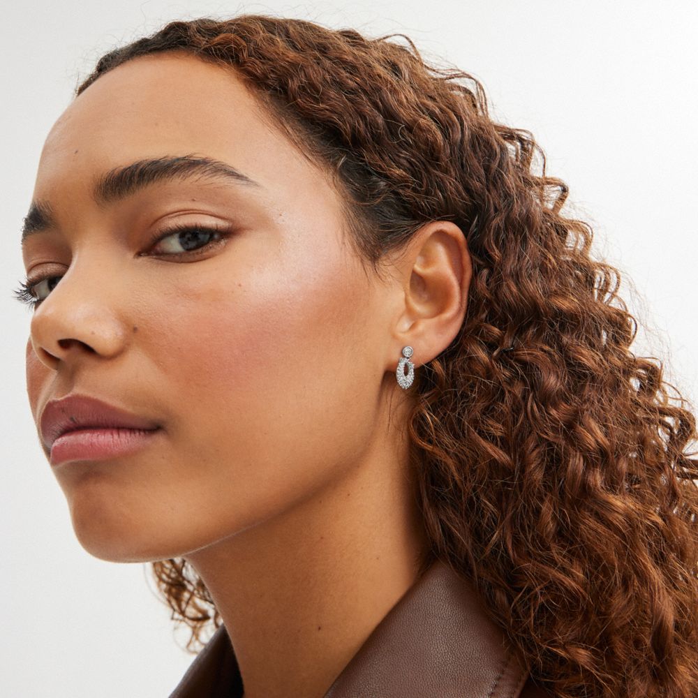 Coach Signature Pavé Earrings Silver & Clear | COH866077