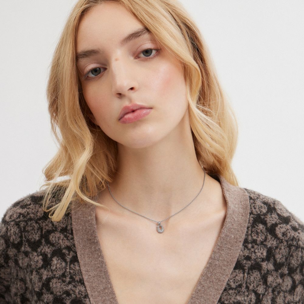 Coach Signature Pavé Necklace Silver & Clear | COH866086