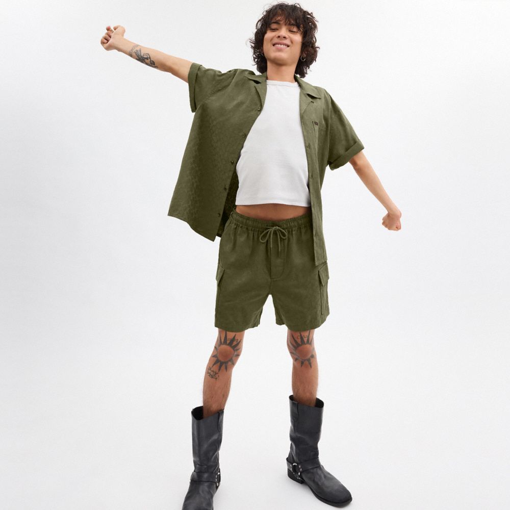 Coach Signature Shorts In Organic Cotton Green | COH866954