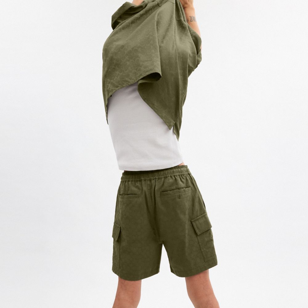 Coach Signature Shorts In Organic Cotton Green | COH866954
