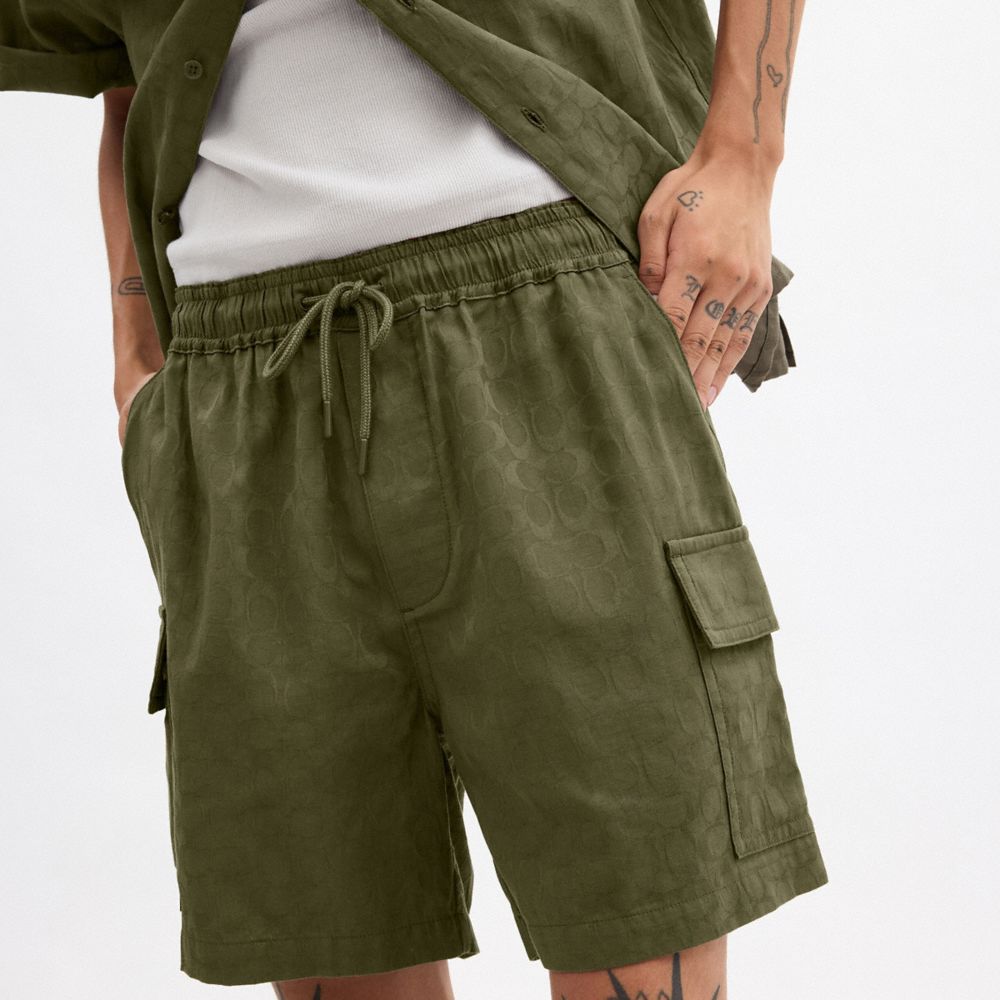 Coach Signature Shorts In Organic Cotton Green | COH866954