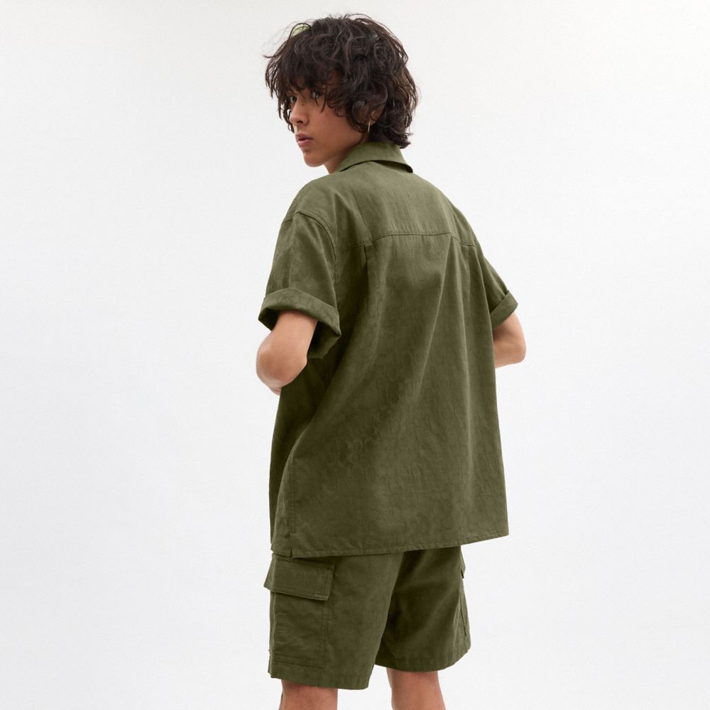 Coach Signature Woven Shirt In Organic Cotton Green | COH866909