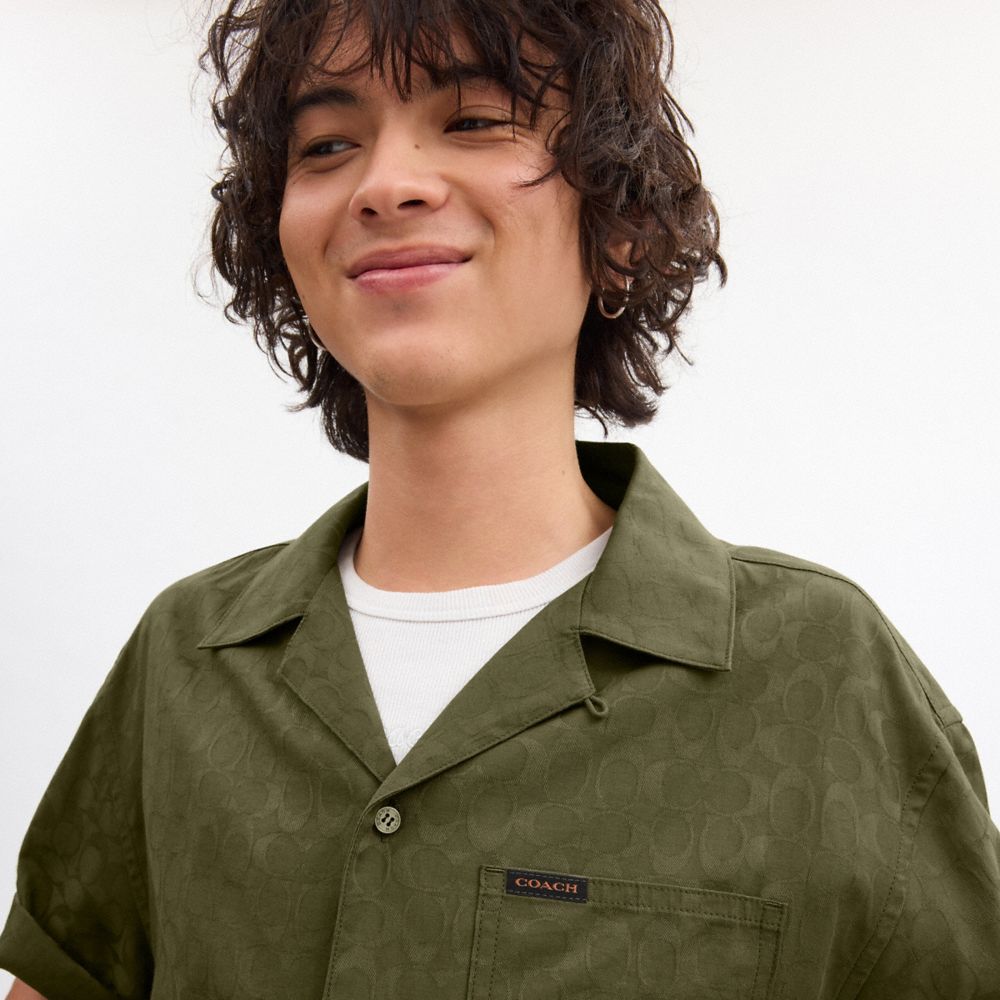Coach Signature Woven Shirt In Organic Cotton Green | COH866909