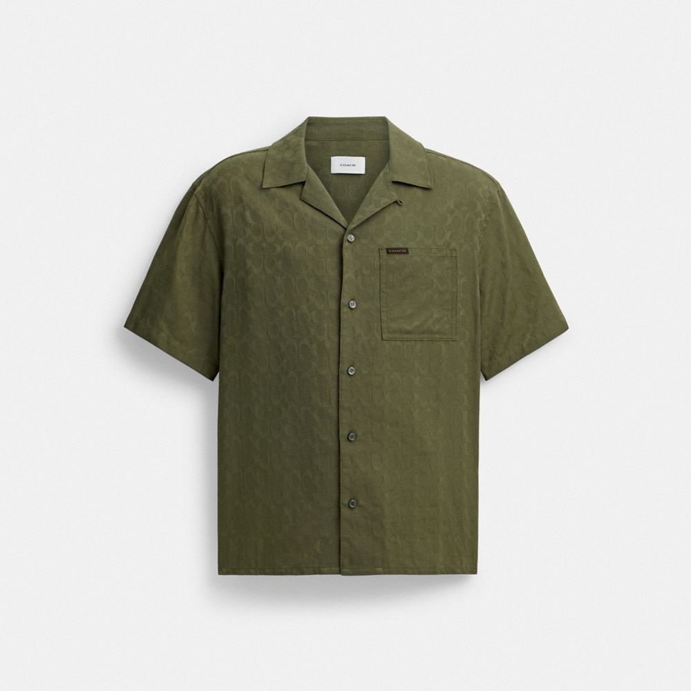 Coach Signature Woven Shirt In Organic Cotton Green | COH866909