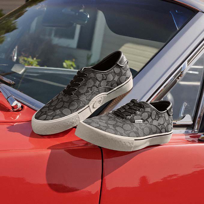 Coach Skate Lace Up Sneaker In Signature Jacquard Black | COH866790