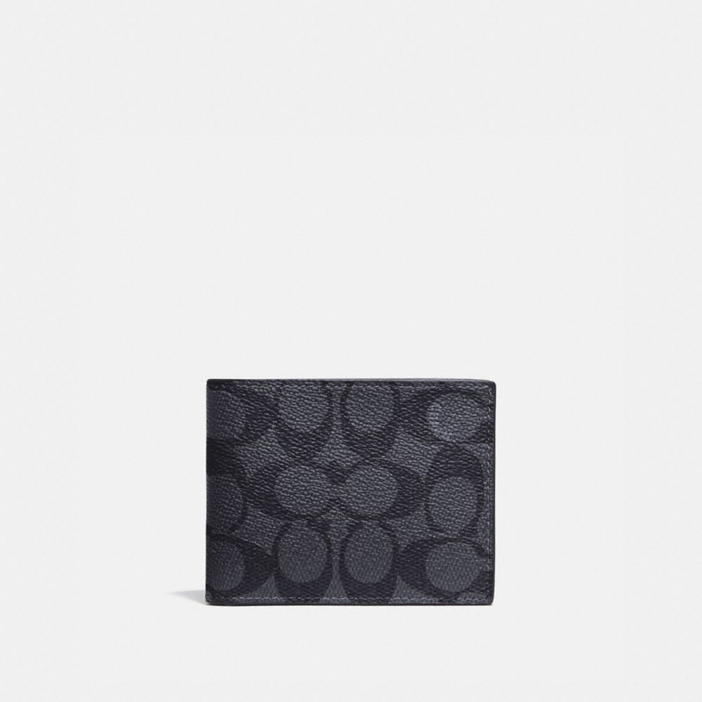 Coach Slim Billfold Wallet In Signature Canvas Signature Coated Canvas/Smooth Leather/Charcoal/Black | COH866709