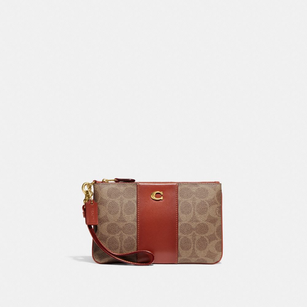 Coach Small Wristlet In Signature Canvas Coated Canvas/Brass/Tan/Rust | COH865645